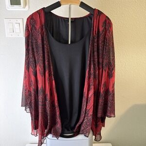 Sara Michelle Red and Black Paisley Top Size 2XL